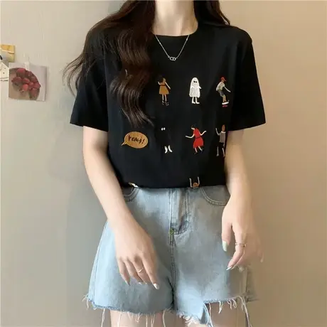 超火cec卡通刺绣短袖T恤女夏装宽松显瘦纯棉打底衫上衣情侣装潮图片
