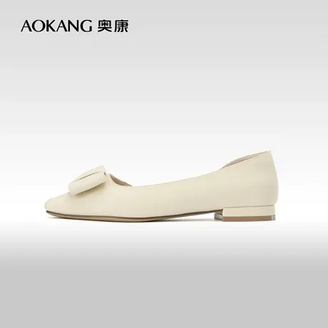 奥康女鞋春夏季季平底舒适单鞋蝴蝶结简约甜美气质浅口百搭侧空鞋图片