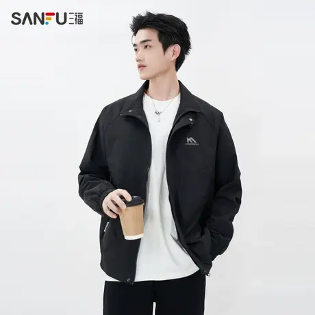 三福2024春季男士休闲立领夹克 时尚运动风修身拉链外套483984商品大图