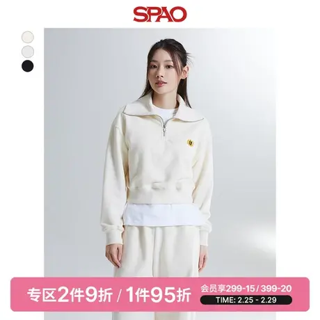 SPAO韩国同款春季新款慵懒风短款宽松卫衣女外套SPMWD49G01图片