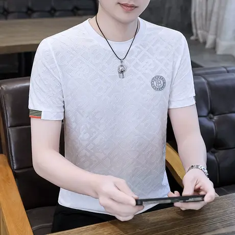 冰丝短袖T恤男2024新款休闲百搭半袖小衫加肥加大潮牌男装上衣服商品大图