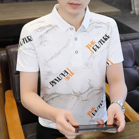 夏季潮流翻领男士Polo衫2024新款有带领短袖T恤男士纯棉上衣服ins商品大图