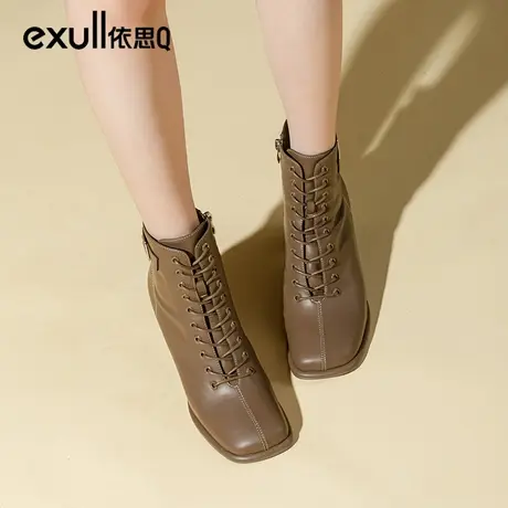 依思q高跟短靴2023鞋子女秋冬显脚小马丁靴英伦风冬鞋ins潮高跟鞋商品大图