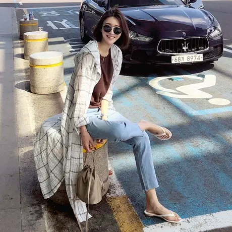 夏棉麻格子中长款衬衫防晒衣女中长款韩版宽松大码连帽亚麻空调衫商品大图