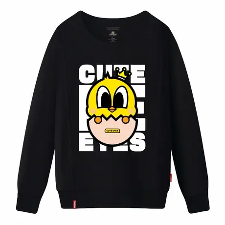 Ohlyah品牌小鸡黄英文卡通韩版加绒厚卫衣男女大码显瘦学生上衣潮图片