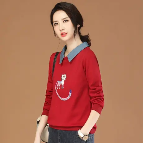 韩潮袭人假两件刺绣加绒保暖套头卫衣女2023冬装新款休闲百搭上衣图片