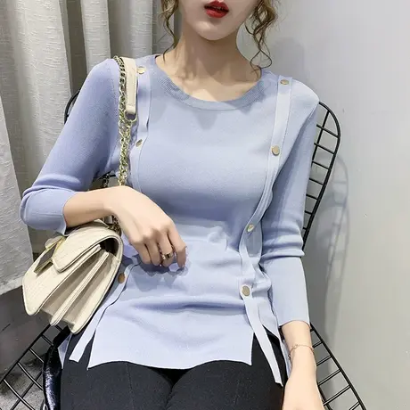 2023新款春夏七分袖冰丝内搭针织打底衫薄款洋气修身外穿上衣女潮图片