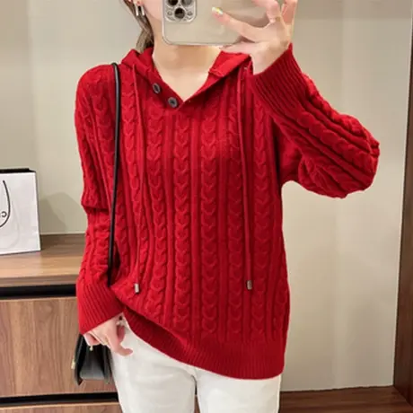 女士红色毛衣女秋冬季加厚外穿2023年新款爆款时尚洋气打底衫女冬商品大图