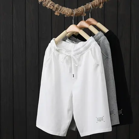 白色运动短裤女2023夏季新款松紧腰宽松直筒五分卫裤阔腿休闲中裤商品大图