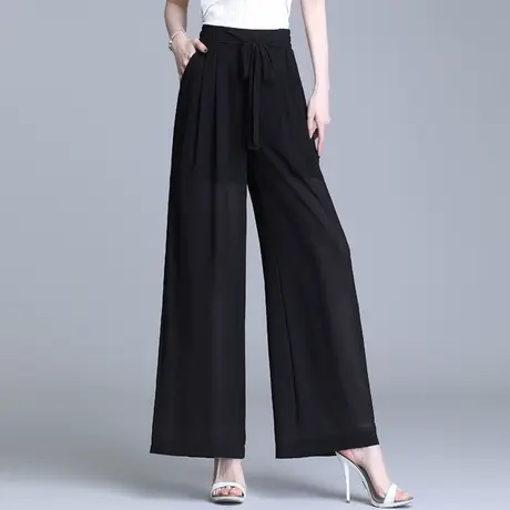 夏季轻薄雪纺长裤女2023新款高腰宽松阔腿裤垂感大码印花休闲裤子图片
