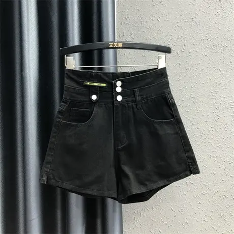 2023秋季新款高腰休闲口袋单排扣A字裤打底阔腿热裤牛仔短裤女图片
