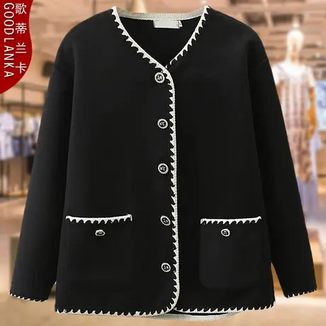 中年妈妈高贵气质双面呢上衣洋气时尚加肥加大码女开衫小香风外套图片