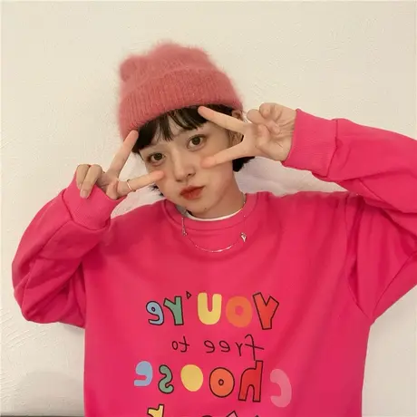 红续2023早春新款慵懒风薄款宽松bf圆领长袖卫衣外套上衣ins潮图片