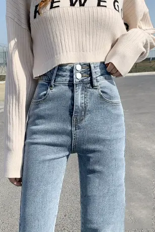 高腰牛仔裤女春秋2023年新款修身显瘦弹力小脚广州新塘女士铅笔裤商品大图