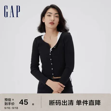 【断码特价】Gap女装纯棉罗纹针织长袖T恤夏季修身辣妹风短袖上衣图片