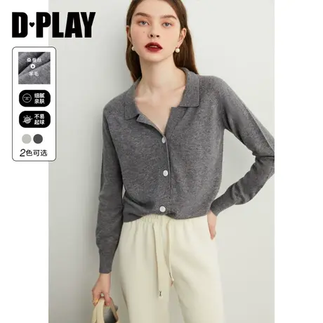 DPLAY【黑标】冬新0压慵懒风羊毛桑蚕丝混纺深灰色针织开衫商品大图