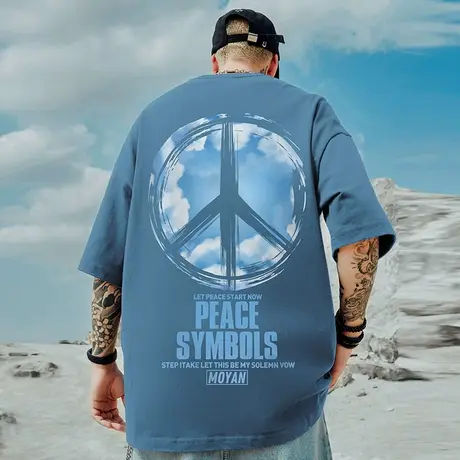 美式短袖t恤男街头涂鸦大码青少年圆领纯棉百搭反战大码半袖潮流商品大图