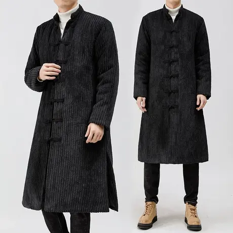 2023新款冬季棉服男大码保暖棉袄长款棉衣灯芯绒盘扣复古棉大衣潮图片