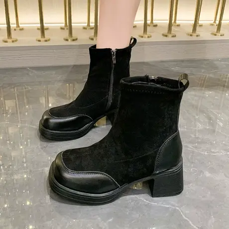 高跟靴子女秋冬2023年新款韩系小踝靴今年流行的洋气短靴瘦瘦靴图片