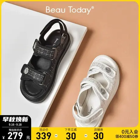 BeauToday厚底凉鞋女鞋平底新款运动松糕底ins真皮小香风外穿小众商品大图