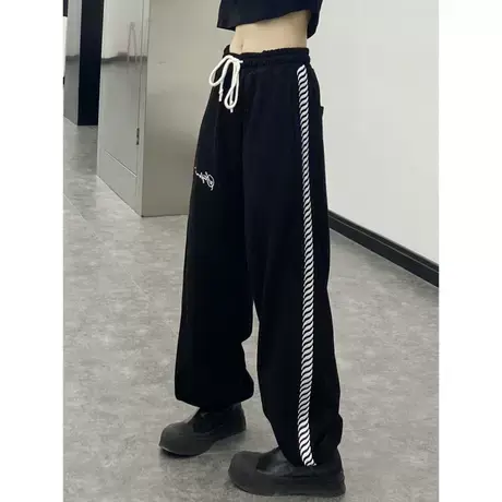 大码200斤运动卫裤女春夏季胖mm裤子bf风宽松刺绣直筒束脚裤ins潮商品大图