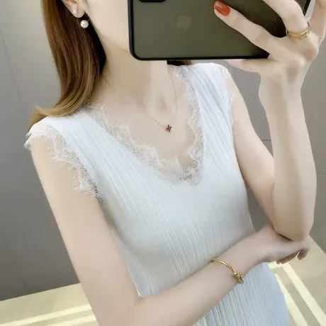 蕾丝美背吊带女上衣夏季设计感外穿西装内搭ins打底纯色小背心潮图片