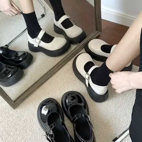大头松糕厚底玛丽珍单鞋女2024春秋季新款日系jk复古增高小皮鞋子图片