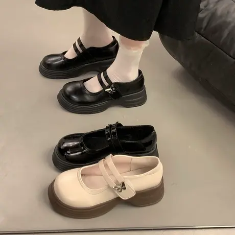 法式玛丽珍小皮鞋女2024年春季新款厚底百搭配裙子英伦风圆头单鞋商品大图