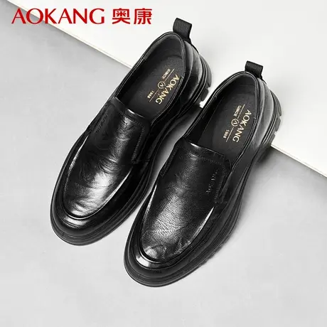 奥康男鞋休闲皮鞋男春秋款商务真皮时尚软面舒适办公室系带通勤鞋商品大图