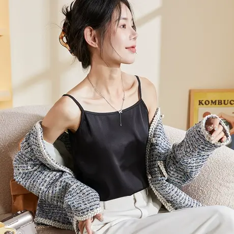 唐狮吊带背心女春夏西装内搭打底法式别致无袖上衣女仿真丝图片