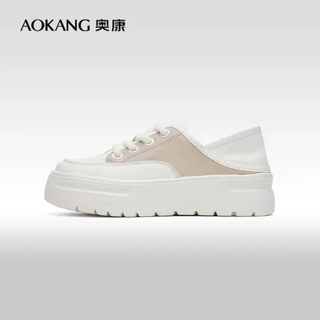 【门店发货】奥康女鞋 2024春季新款真皮百搭两穿圆头饼干鞋板鞋图片