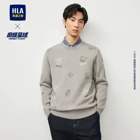 HLA/海澜之家麻烦星球联名双领针织衫2023秋冬新款加厚假两件男商品大图