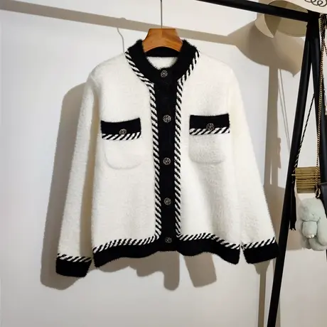 小香风毛衣开衫外套女秋冬新款韩版时尚仿水貂绒名媛气质针织上衣商品大图