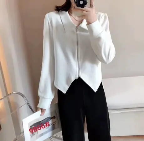 2023春季新款复古短外套开衫女长袖翻领不规则燕尾百搭修身上衣潮商品大图