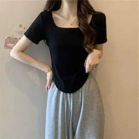 韩系夏季纯欲风小众设计感体恤辣妹上衣服正肩短款短袖t恤女ins潮商品大图