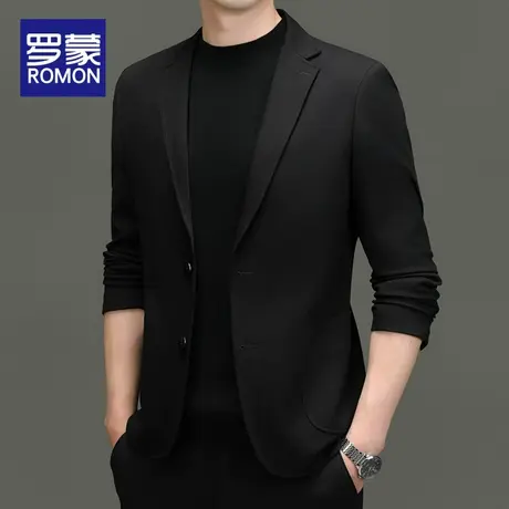 罗蒙休闲西装男士秋冬季西服2023新款修身黑色小西装单西外套男款图片