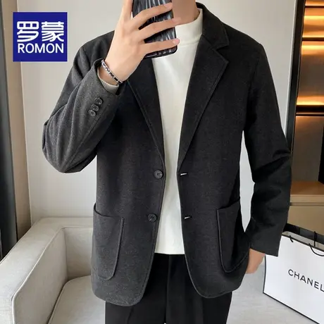 罗蒙男士西服外套春秋季2025新款商务修身单西休闲上衣毛呢小西装图片