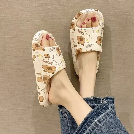 可爱卡皮巴拉印花凉拖鞋女夏季外穿防滑厚底居家室内浴室洗澡拖鞋商品大图