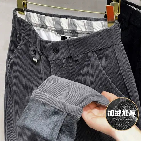 秋冬款灯芯绒男士休闲裤直筒宽松条绒裤冬季加绒保暖潮流男长裤子商品大图