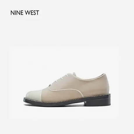 Nine West/玖熙复古贵气学院风单鞋2023年秋冬新款拼接通勤小皮鞋商品大图