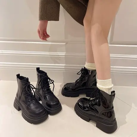厚底百搭马丁靴女2025新款秋季高级英伦风系带短筒靴时尚气质靴子商品大图