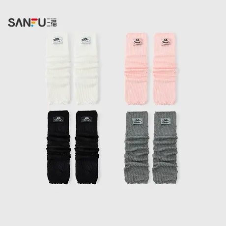 三福女袜套单双装 运动风少女织标蝴蝶结精梳棉女袜袜子838531商品大图