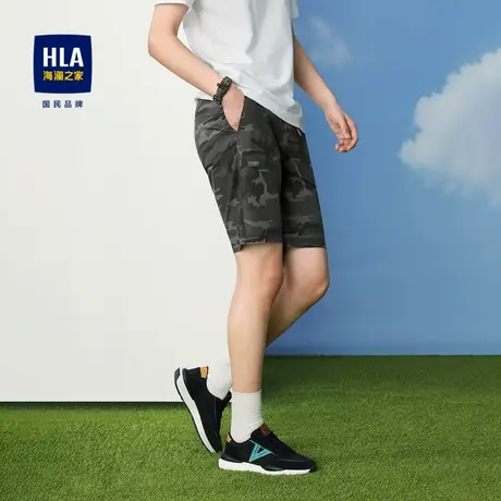 HLA/海澜之家抽绳松紧腰休闲中裤时尚宽松迷彩夏日弹力透气短裤男商品大图