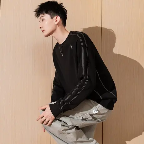 唐狮2024春秋季新款卫衣男士青少年宽松港风圆领内搭美式套头衫潮图片