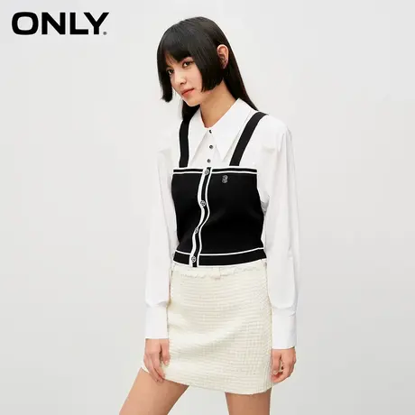 [ONLY奥莱]冬季新款时尚通勤假两件泡泡袖短款雪纺衫女商品大图