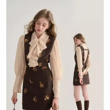 爵莱菲大码法式小香风连衣裙背心裙富家千金裙套装女秋季两件套图片