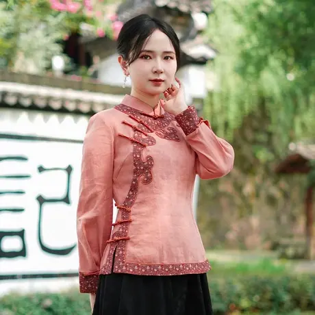 筠雅秋季新款国风唐装上衣女中式改良复古气质女士斜襟小衫25J332商品大图