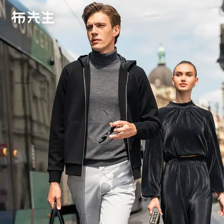 MrBu布先生字母提花男士保暖毛衣2023秋冬易打理连帽开衫BT12130商品大图