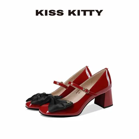 【呼呼专享】KISSKITTY红色玛丽珍高跟鞋女25年新款蝴蝶结粗跟不商品大图