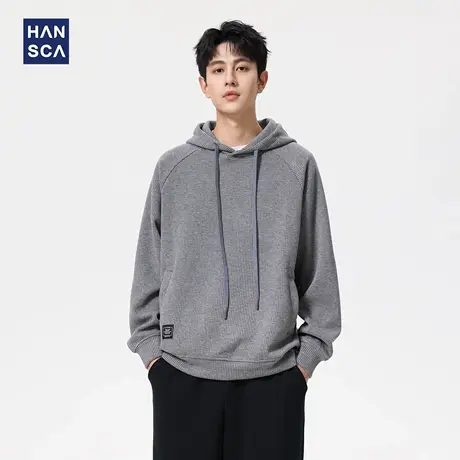 hansca420g羊毛绒连帽卫衣男秋季2025新款宽松保暖百搭套头上衣服图片